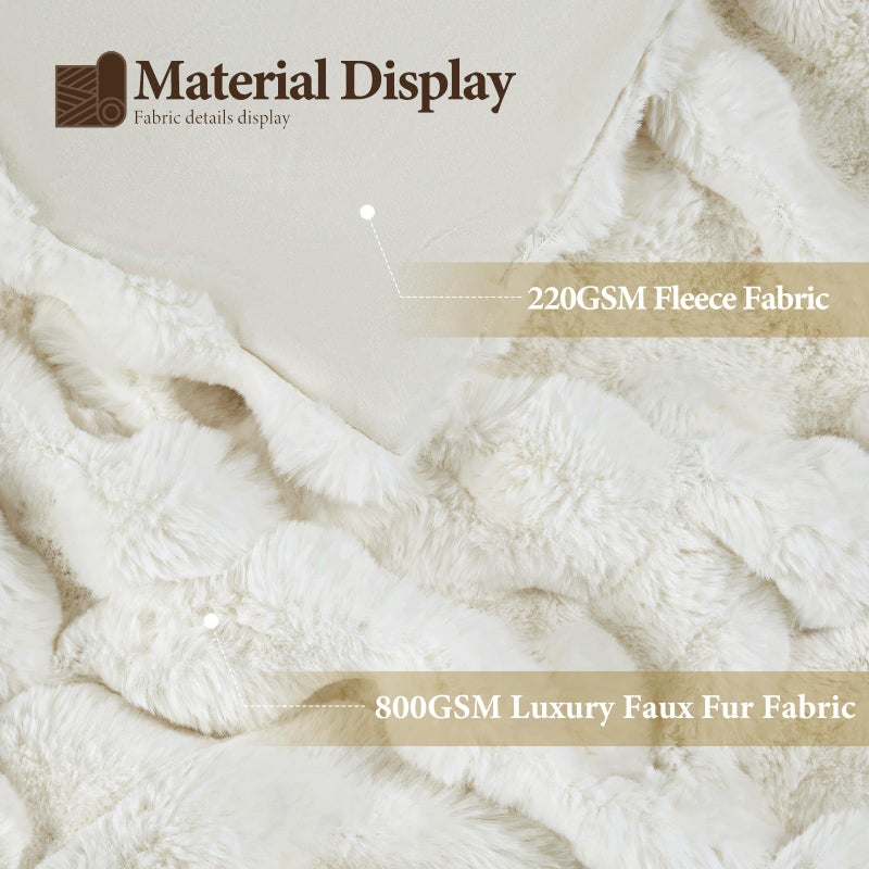 Touchat Luxury 1000GSM Faux Rabbit Fur Throw Blanket, Super Heavy Warm Cozy Blankets for Couch Bed Sofa, Bubble Plush Fuzzy Elegant Soft Reversible Mink Blanket for Living Room Bedroom, Cream White - Image 4