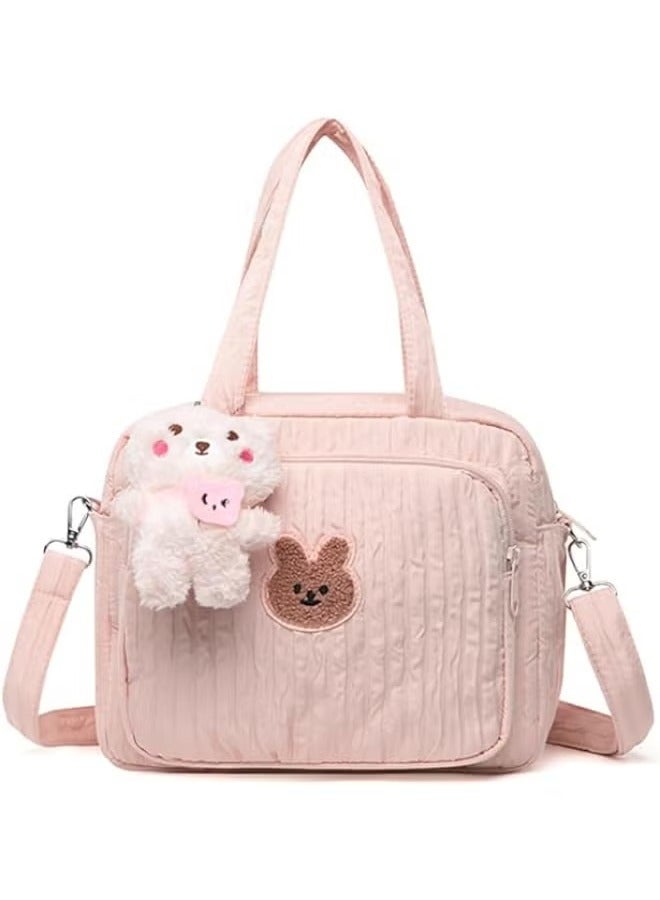joybuy Diaper Bag Tote for Baby Girl Mommy Bag, Quilted Cotton Baby Diaper Bag, Travel Diaper Multifunction Maternity Bag, Travel Storage Bag Diaper Tote Bag without Doll  - Image 1
