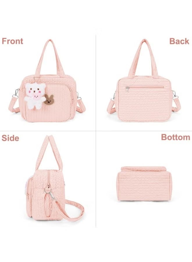 joybuy Diaper Bag Tote for Baby Girl Mommy Bag, Quilted Cotton Baby Diaper Bag, Travel Diaper Multifunction Maternity Bag, Travel Storage Bag Diaper Tote Bag without Doll  - Image 3