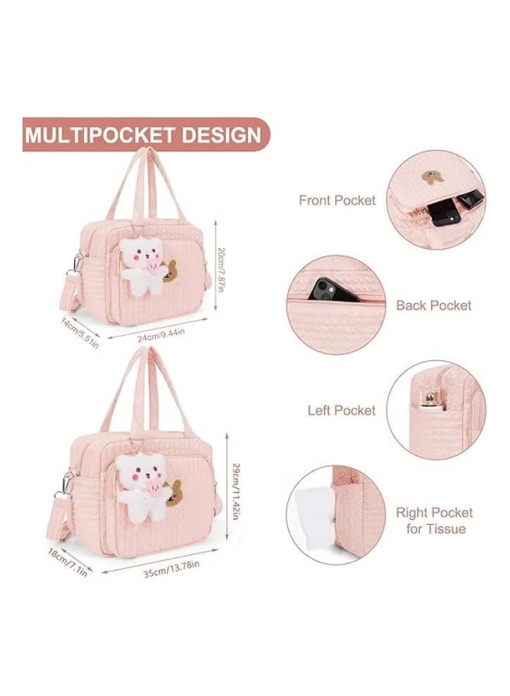 joybuy Diaper Bag Tote for Baby Girl Mommy Bag, Quilted Cotton Baby Diaper Bag, Travel Diaper Multifunction Maternity Bag, Travel Storage Bag Diaper Tote Bag without Doll  - Image 5