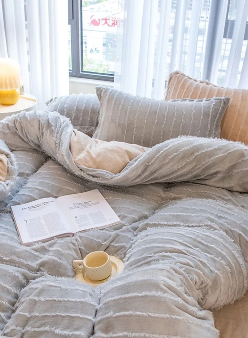 Noire Edit Grey Patterned King Bedding Set
