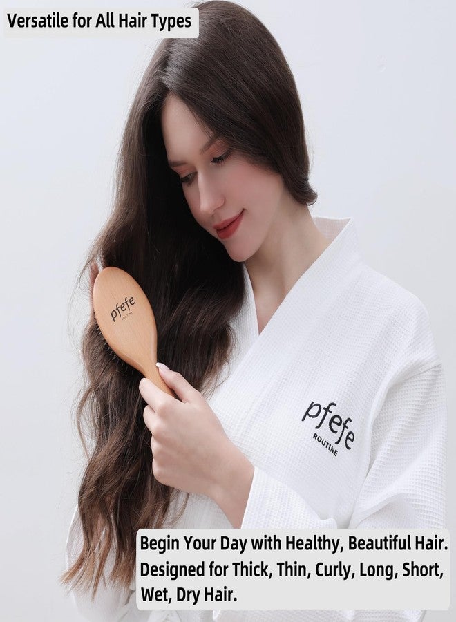 pfefe Boar Bristle Hair Brush - Natural Beechwood Detangling Brush for Men & Women, Soft Wooden Bristles Bursh with Travel Bag, Hairbrush for Long Short Thick Curly Wet Dry Hair - Image 3