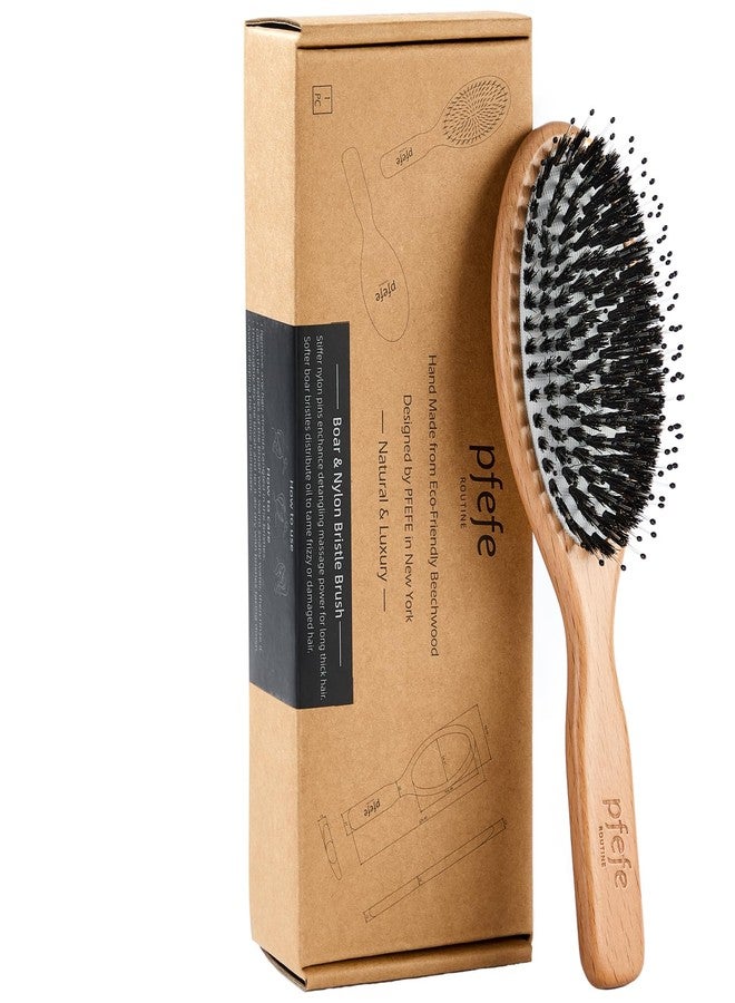 pfefe Boar Bristle Hair Brush - Natural Beechwood Detangling Brush for Men & Women, Soft Wooden Bristles Bursh with Travel Bag, Hairbrush for Long Short Thick Curly Wet Dry Hair - Image 1