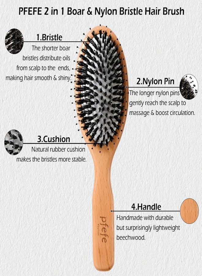 pfefe Boar Bristle Hair Brush - Natural Beechwood Detangling Brush for Men & Women, Soft Wooden Bristles Bursh with Travel Bag, Hairbrush for Long Short Thick Curly Wet Dry Hair - Image 2