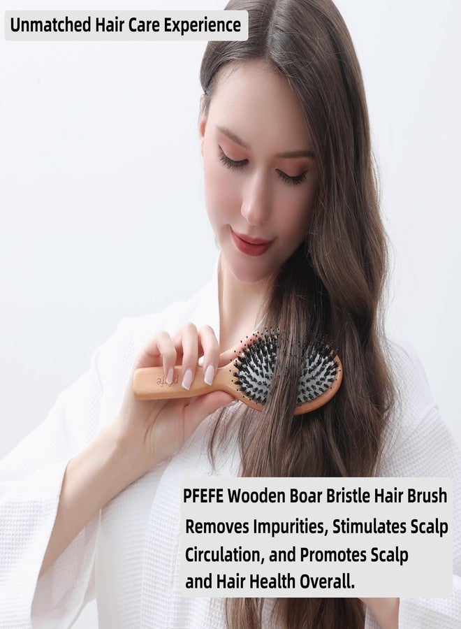 pfefe Boar Bristle Hair Brush - Natural Beechwood Detangling Brush for Men & Women, Soft Wooden Bristles Bursh with Travel Bag, Hairbrush for Long Short Thick Curly Wet Dry Hair - Image 5