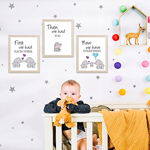 KAIRNE Watercolor Elephant Family Framed Canvas Wall Art ,First We Had Each Other Quote Art Print,Nursery Animal Love Words Picture Ready to Hang For Kids Room Decor - Image 3