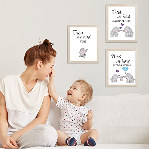 KAIRNE Watercolor Elephant Family Framed Canvas Wall Art ,First We Had Each Other Quote Art Print,Nursery Animal Love Words Picture Ready to Hang For Kids Room Decor - Image 2