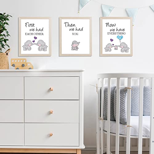 KAIRNE Watercolor Elephant Family Framed Canvas Wall Art ,First We Had Each Other Quote Art Print,Nursery Animal Love Words Picture Ready to Hang For Kids Room Decor - Image 4