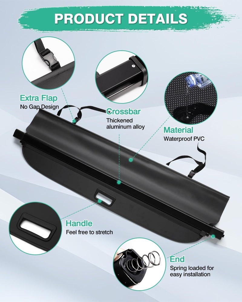 Powerty Retractable Cargo Cover for Jeep Compass Patriot (2007-2017) - Black - Image 3