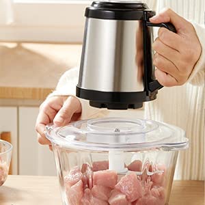 VBM Food Processor Chopper with 2L Stainless Steel Bowl 250W Electric MultiChopper with 3 Speed Levels Meat Grinder with Blades for Meat Onions Fruit Vegetables - Image 2