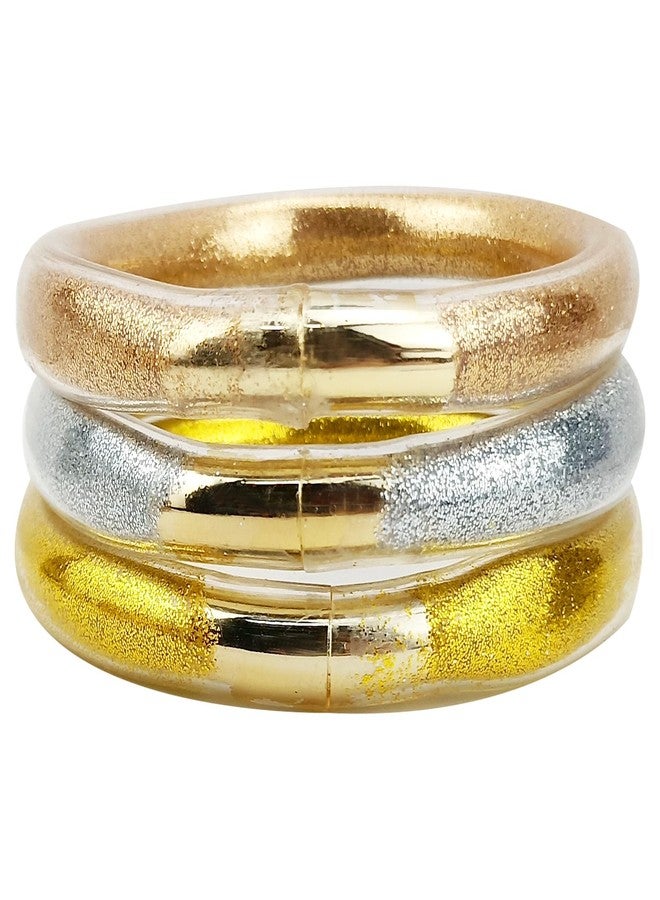 YBMYCM 3PCS Glitter Jelly Bangles Bracelets Set for Women Glitter Filled Jelly Silicone Bracelets - Image 1