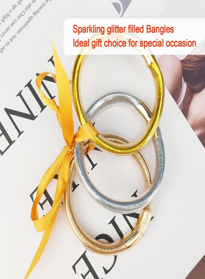 YBMYCM 3PCS Glitter Jelly Bangles Bracelets Set for Women Glitter Filled Jelly Silicone Bracelets - Image 5