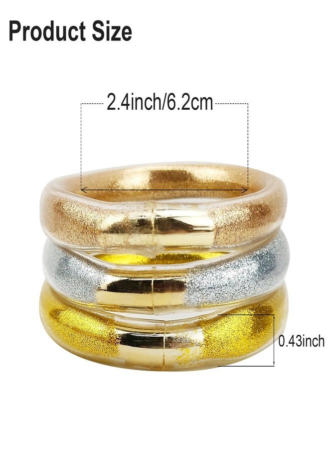YBMYCM 3PCS Glitter Jelly Bangles Bracelets Set for Women Glitter Filled Jelly Silicone Bracelets - Image 4