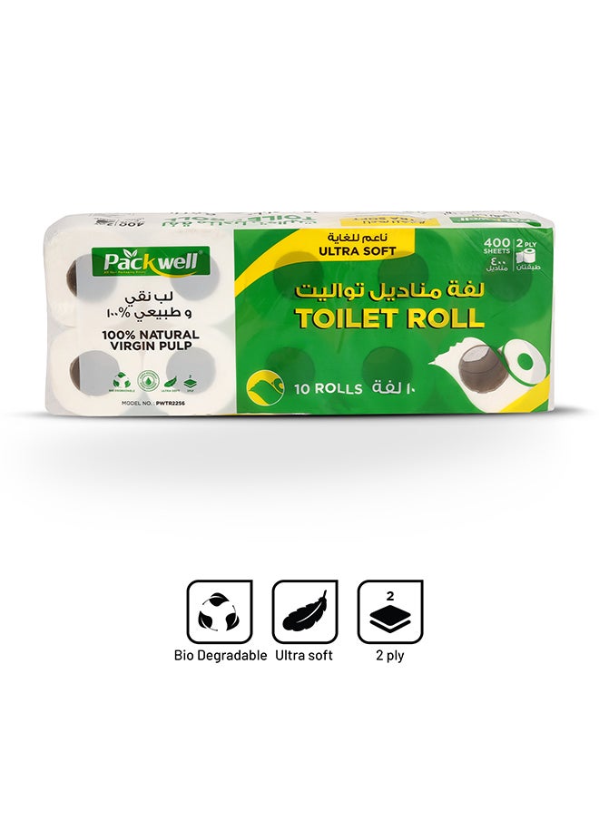 packwell - Packwell 2ply toilet roll 400 sheet pack of 10 pcs rolls Softness Bathroom Tissue Roll toilet paper toilet tissue - Image 1