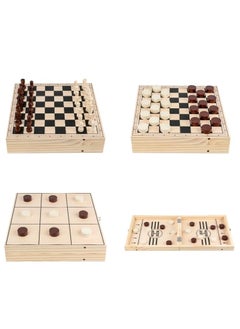 Oasisgalore Wooden 4-in-1 Chess Set Foldable Wood Board Chess Games Box for Children, Beginners, Adults Educational Parent-child Interaction Birthday Gift  - Image 1