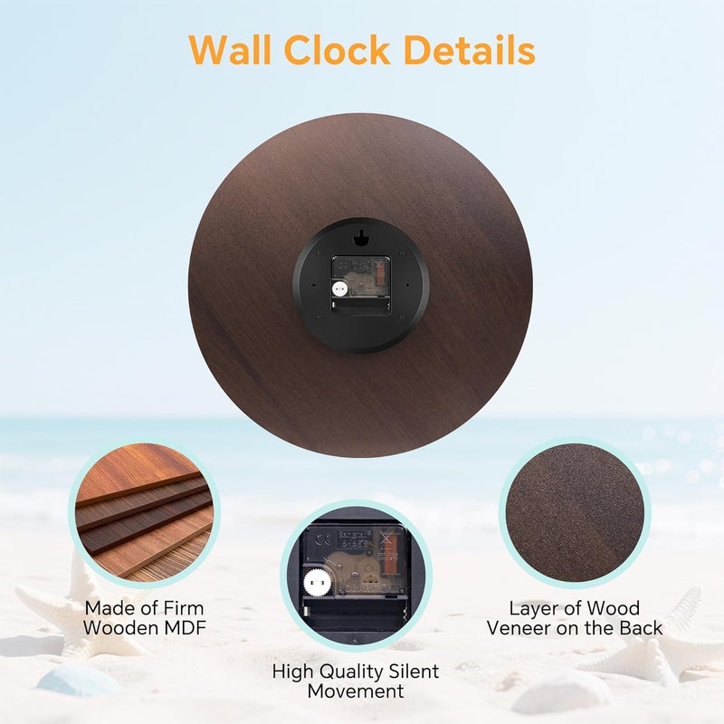 Toudorp 14 Inch Coastal Ocean Wall Clock with Seashell Design and Palm Tree Beach Theme - Battery Operated Silent Wall Decor for Home, Kitchen, Living Room, Office, Bedroom - Image 5