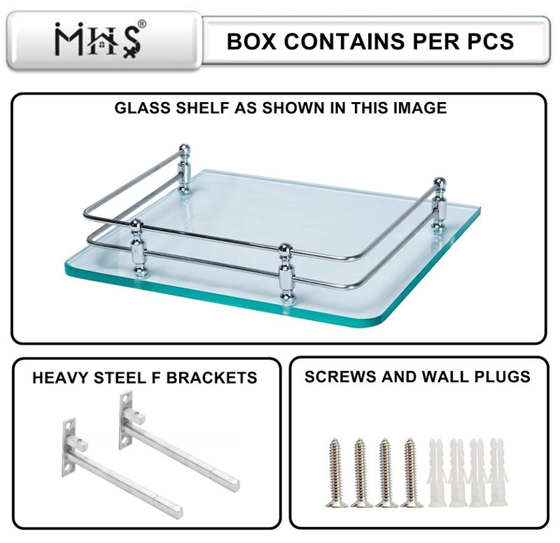 MHS Glass TV Set Top Box Router Stand | Multipurpose Wall Shelf for Kitchen, Room & Office | 8mm Glass with Heavy Duty Stainless Steel F Bracket, Screws & Wall Plug (A. Transparent, 10 X 9 INCH) - Image 5