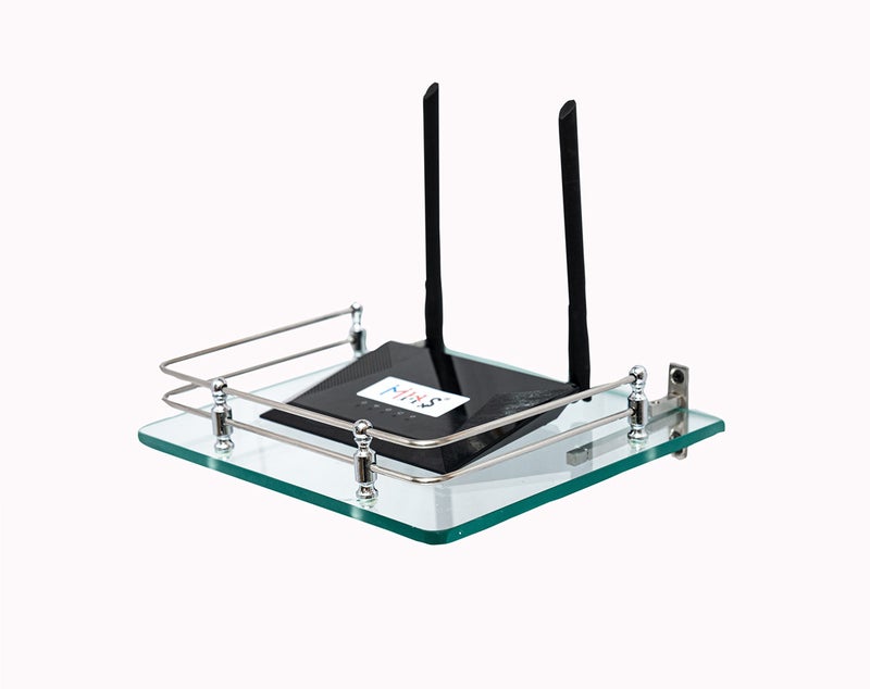 MHS Glass TV Set Top Box Router Stand | Multipurpose Wall Shelf for Kitchen, Room & Office | 8mm Glass with Heavy Duty Stainless Steel F Bracket, Screws & Wall Plug (A. Transparent, 10 X 9 INCH) - Image 2
