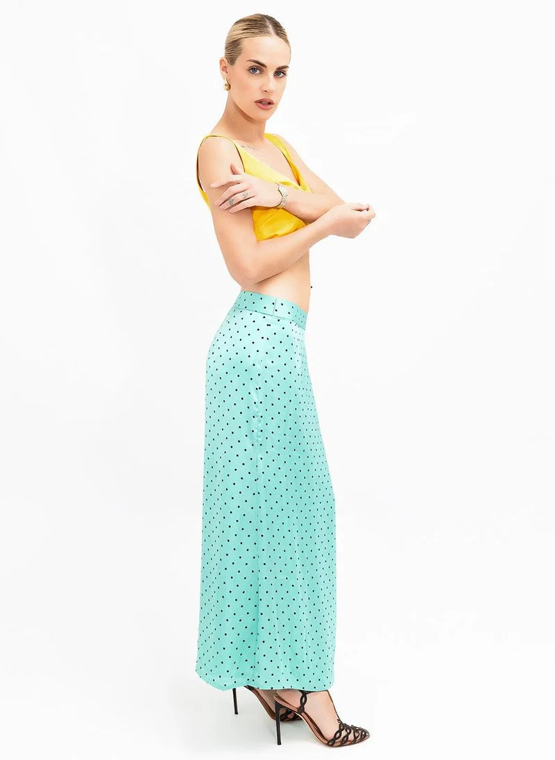 JANARA JONES Aquamarine Polkadot Satin Evelyn Skirt