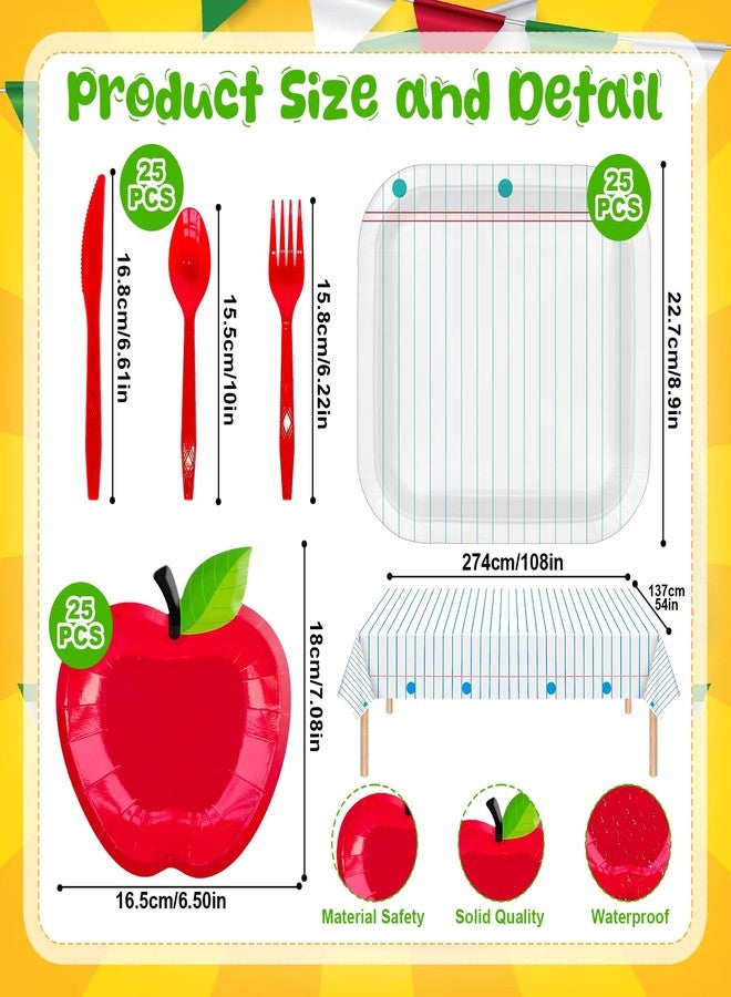 Gaiaring 152 Pcs Back to School Party Decoration Tableware Set Teacher First Day of School Party Apple Paper Plate 25 Set Disposable Tableware for Classroom, Teacher, School Decorations - Image 2