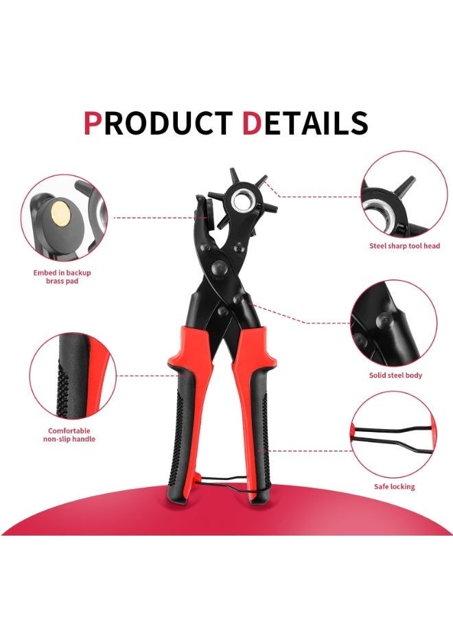OSHIMA Leather Hole Punch Pliers, Belt Hole Punch with Lever Gearing Universal 2.0mm Professional Punch Tool, Puncher Heavy Duty Leather Craft Puncher for Belts Fabric Cardboard Shoes Craft - Image 2
