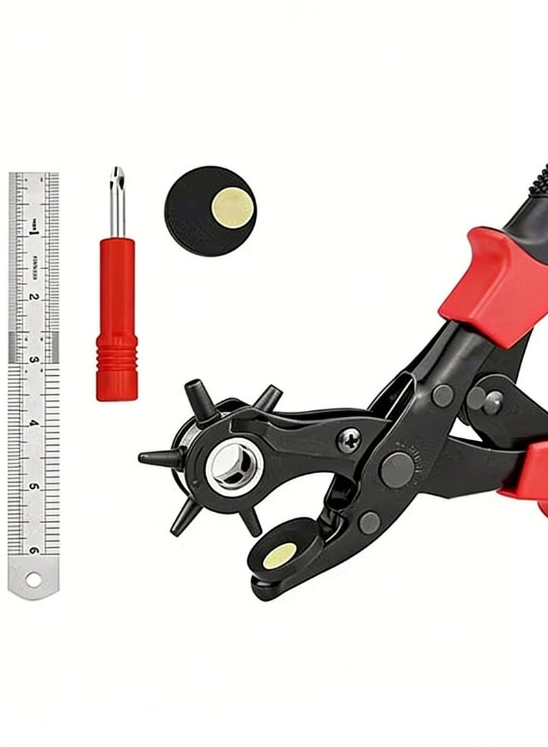 OSHIMA Leather Hole Punch Pliers, Belt Hole Punch with Lever Gearing Universal 2.0mm Professional Punch Tool, Puncher Heavy Duty Leather Craft Puncher for Belts Fabric Cardboard Shoes Craft - Image 1