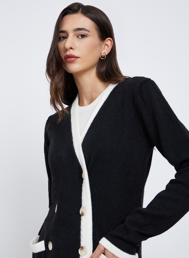 Styli Black Longline Cardigan with Contrast Trim - Image 3