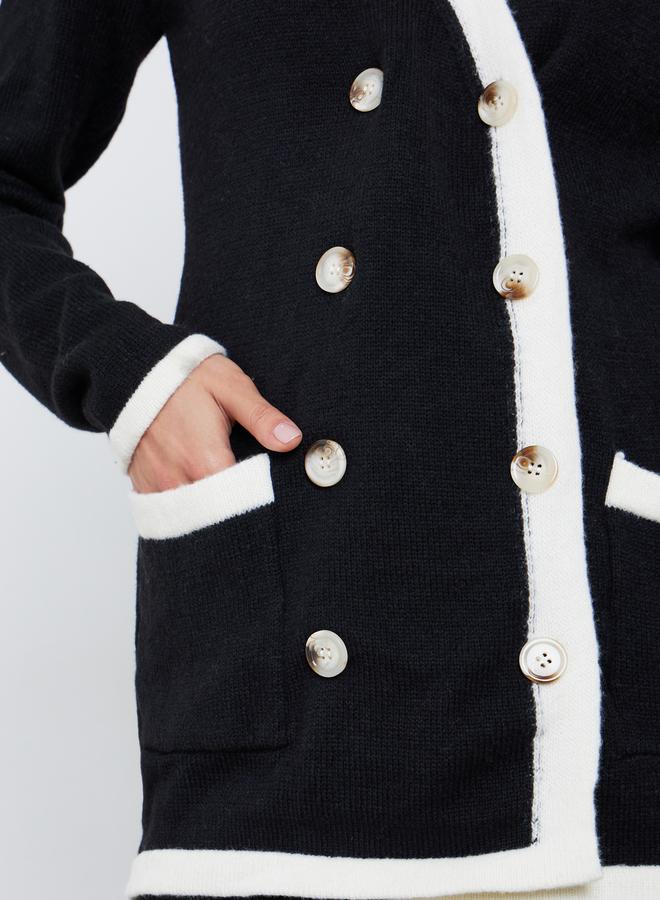 Styli Black Longline Cardigan with Contrast Trim - Image 4