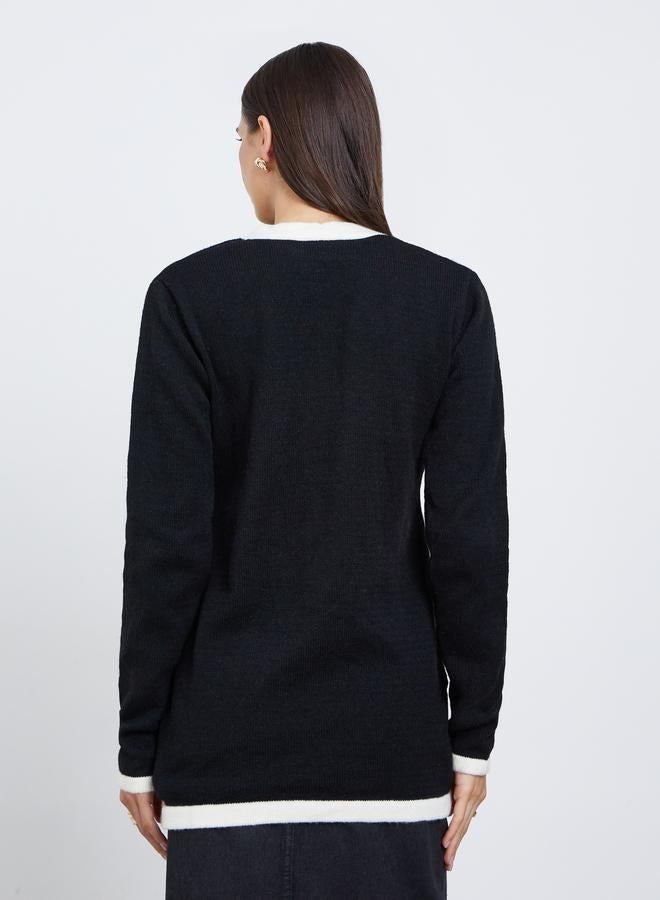 Styli Black Longline Cardigan with Contrast Trim - Image 5