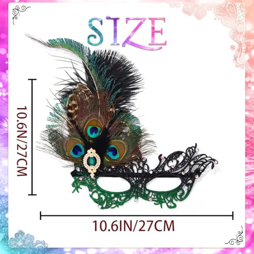 Campsis Rhinestone Masquerade Mask Green Masquerade Ball Mask Feather Party Masks for Women - Image 3