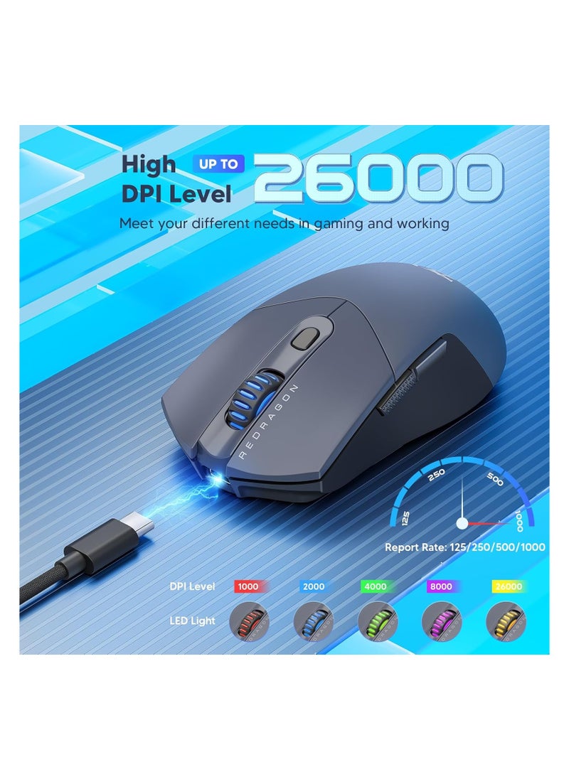 REDRAGON - M917 PRO RGB Wireless  Mouse, Ultra-Light 26K DPI Gaming Mouse Tri-Mode Bluetooth Mouse Ergonomic Natural Grip Build, Full Programmable Buttons, Software Supports DIY Keybinds - Image 1