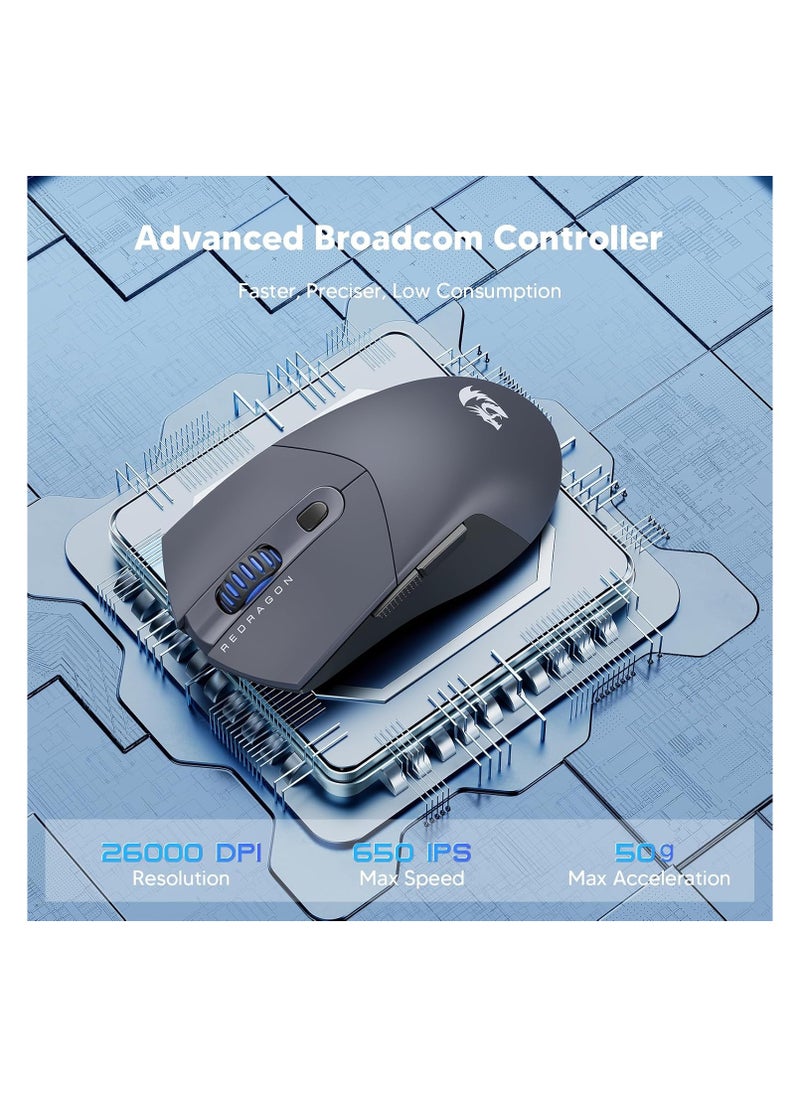 REDRAGON - M917 PRO RGB Wireless  Mouse, Ultra-Light 26K DPI Gaming Mouse Tri-Mode Bluetooth Mouse Ergonomic Natural Grip Build, Full Programmable Buttons, Software Supports DIY Keybinds - Image 1