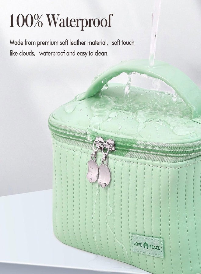 Massmot Cosmetic Bag for Women, Travel Makeup Bag, Large Capacity Makeup Organizer Bag and Storage, Portable PU Leather Pouch Toiletry Bag, with Handle Cosmetic Bags for Women (Green) - Image 5