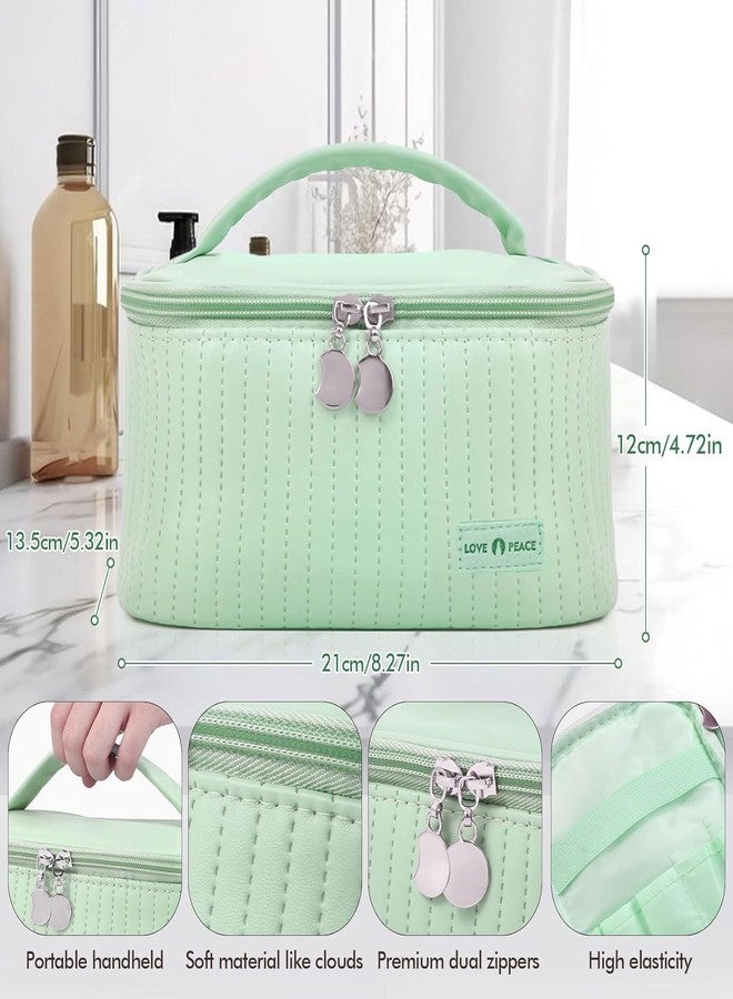 Massmot Cosmetic Bag for Women, Travel Makeup Bag, Large Capacity Makeup Organizer Bag and Storage, Portable PU Leather Pouch Toiletry Bag, with Handle Cosmetic Bags for Women (Green) - Image 3