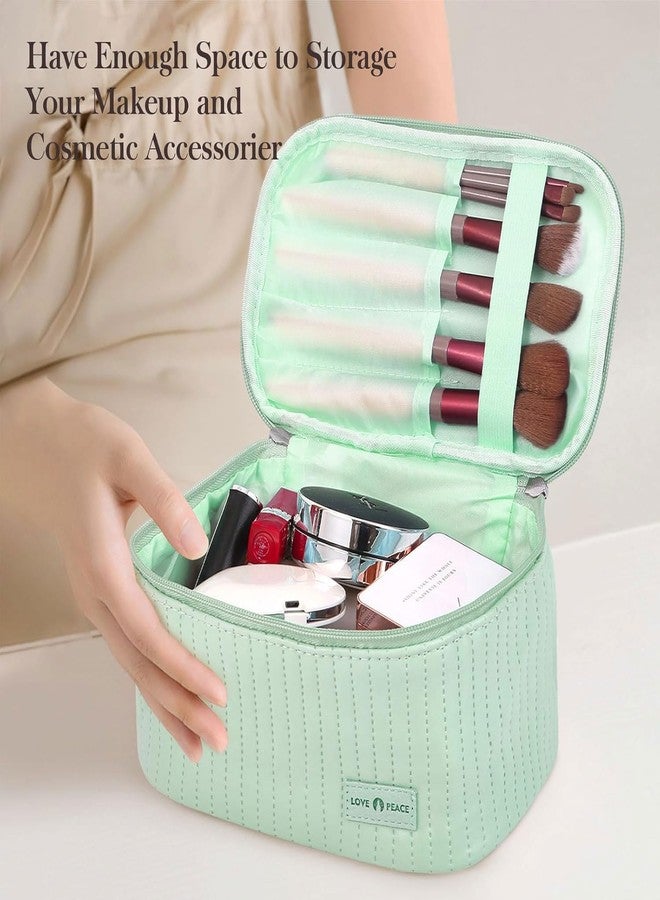 Massmot Cosmetic Bag for Women, Travel Makeup Bag, Large Capacity Makeup Organizer Bag and Storage, Portable PU Leather Pouch Toiletry Bag, with Handle Cosmetic Bags for Women (Green) - Image 4