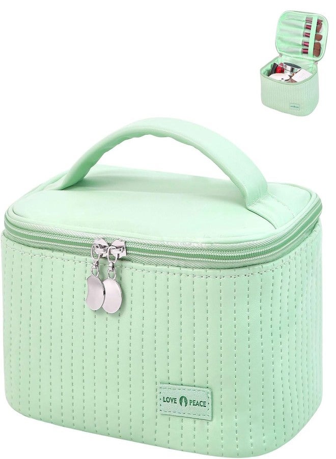 Massmot Cosmetic Bag for Women, Travel Makeup Bag, Large Capacity Makeup Organizer Bag and Storage, Portable PU Leather Pouch Toiletry Bag, with Handle Cosmetic Bags for Women (Green) - Image 1