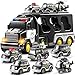 JUKUDAHU Police Truck Toy for 39 Years Old Boys Girls 7 in 1 Black Carrier Vehicle Set with 5 Toy Cars 1 Helicopter Friction Powered Car for Kids Age 13 Birthday Gifts for Toddlers 35 - Image 2
