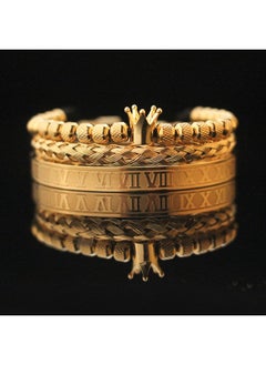 3 Piece Combination Gold Crown Bracelet Fashion Roman Numeral Woven Stainless Steel Bracelet Pineapple Bead Crown Combination Bracelet