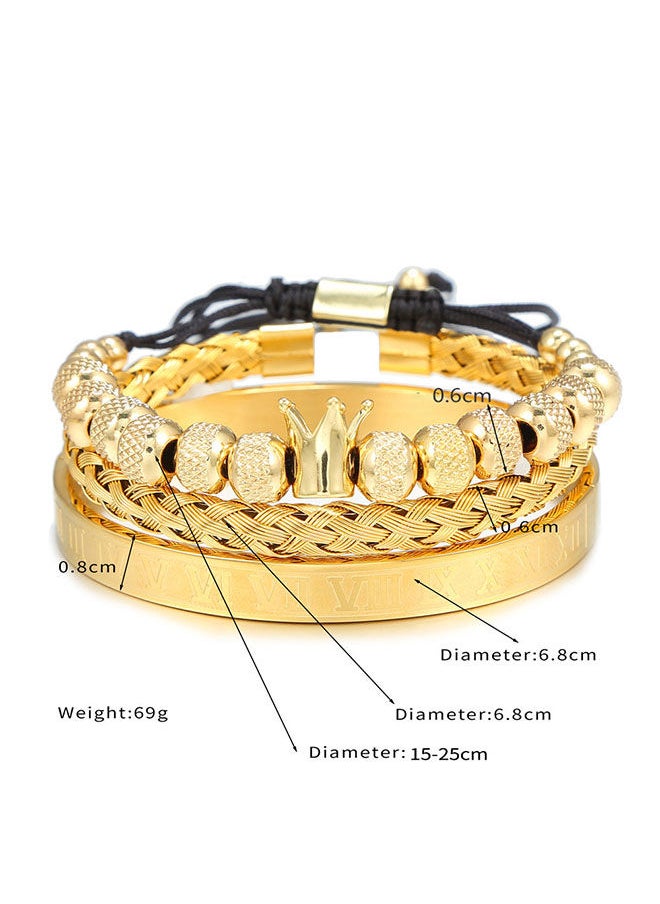 roaiss - 3 Piece Combination Gold Crown Bracelet Fashion Roman Numeral Woven Stainless Steel Bracelet Pineapple Bead Crown Combination Bracelet - Image 1