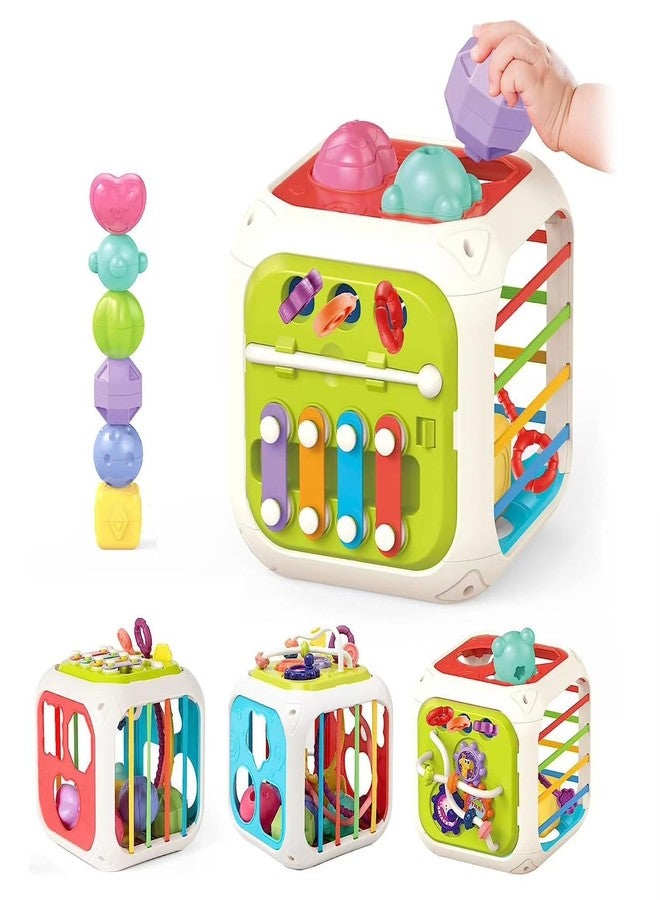 Dorytoys Dorytoy 7-in-1 Shape Sorting Box for Toddlers, Multifunctional Baby Activity Cube with Geometric Shape Sorter, Bead Maze, Piano Keys, Rotating Gears & Pull String Toy Educational Learning Toy - Image 2