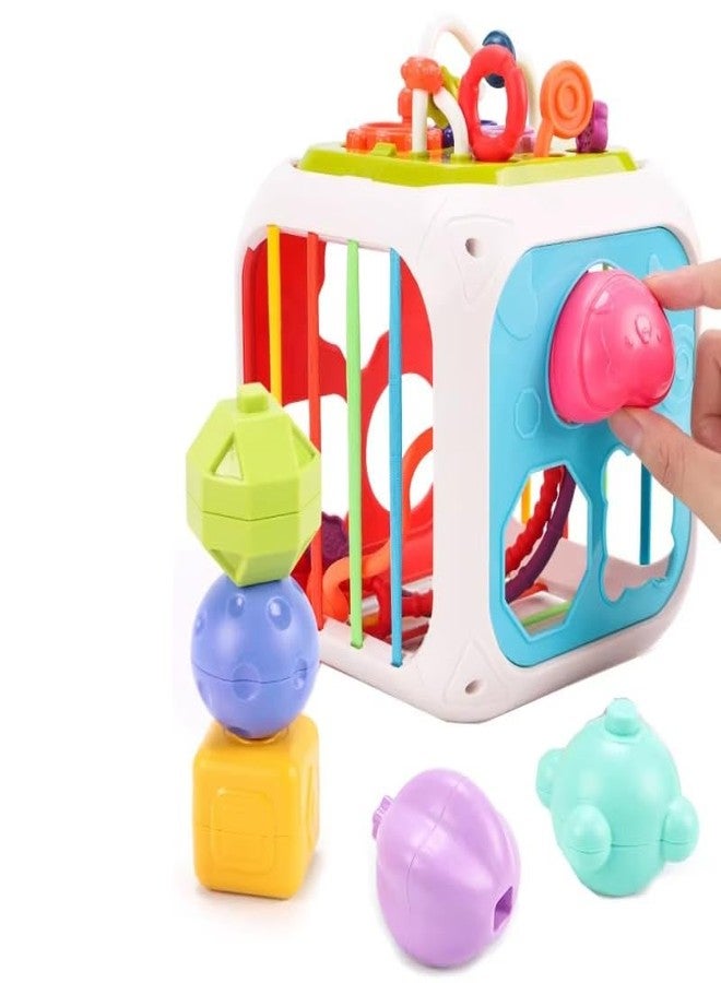 Dorytoys Dorytoy 7-in-1 Shape Sorting Box for Toddlers, Multifunctional Baby Activity Cube with Geometric Shape Sorter, Bead Maze, Piano Keys, Rotating Gears & Pull String Toy Educational Learning Toy - Image 1