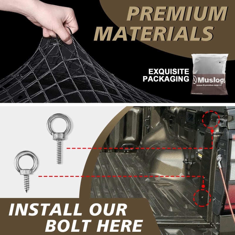 Muslogy Truck Bed Cargo Net Compatible with Ford Ranger 2024 2025 Accessories Storage Organizer Pickup Truck Bed Envelope Style Cargo Net with Heavy Duty Carabiners - Image 5