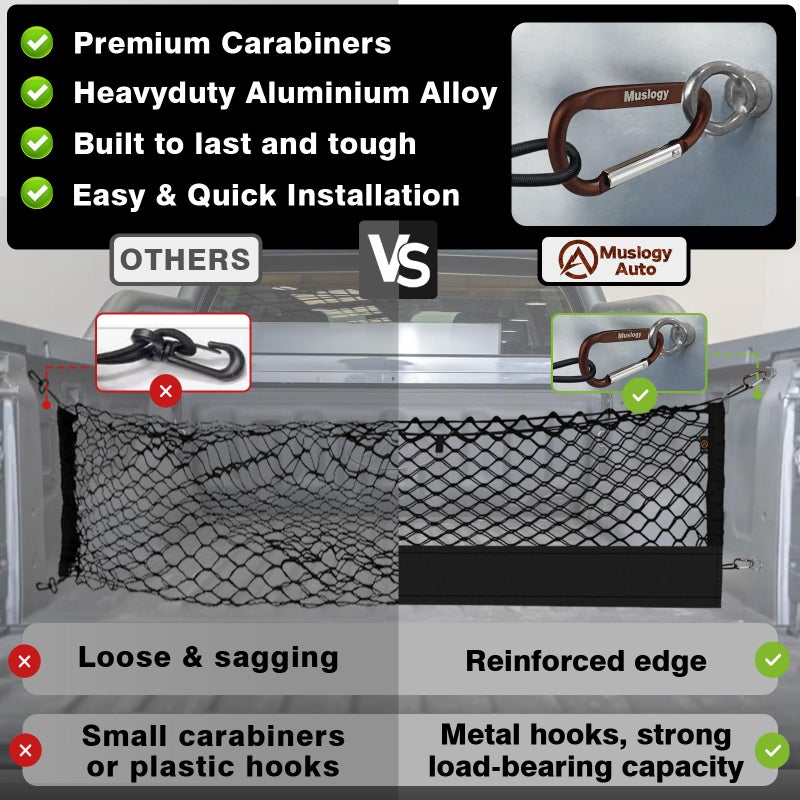 Muslogy Truck Bed Cargo Net Compatible with Ford Ranger 2024 2025 Accessories Storage Organizer Pickup Truck Bed Envelope Style Cargo Net with Heavy Duty Carabiners - Image 2