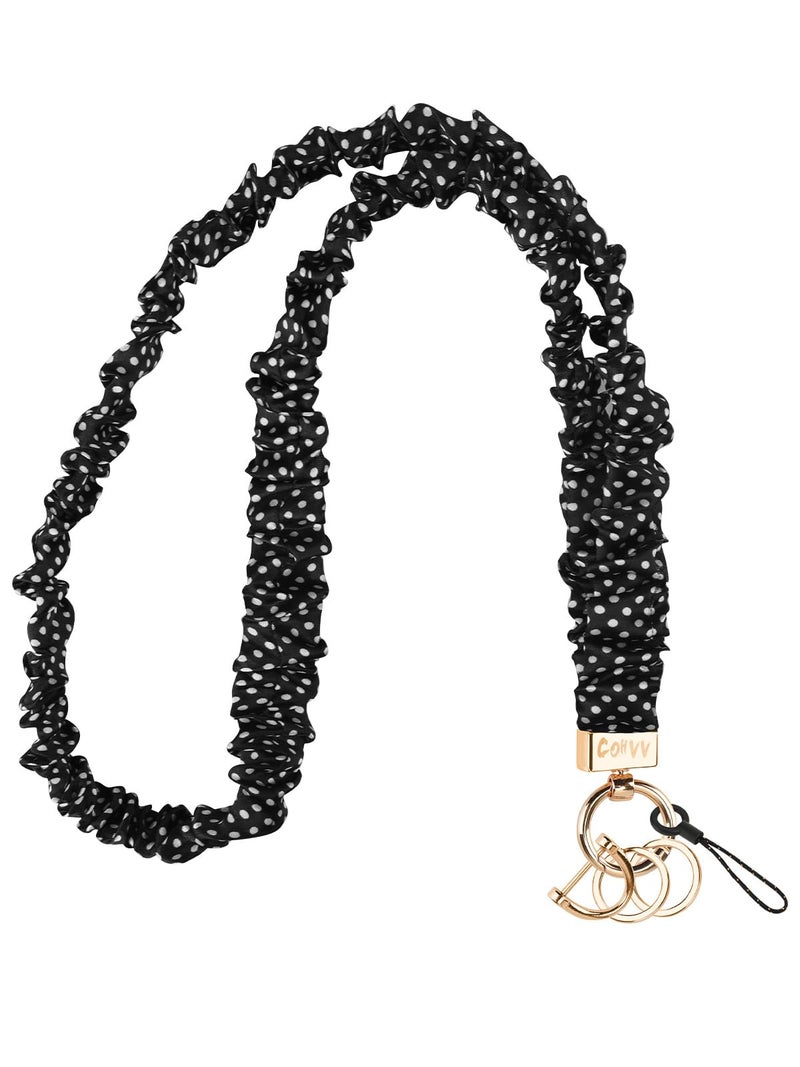 COHVV Stretchy Scrunchie Lanyard for ID Badges & Keys, Teacher Neck Lanyard with Retractable Keychain â€“ Cute & Durable for Women (Polka Dot) - Image 1