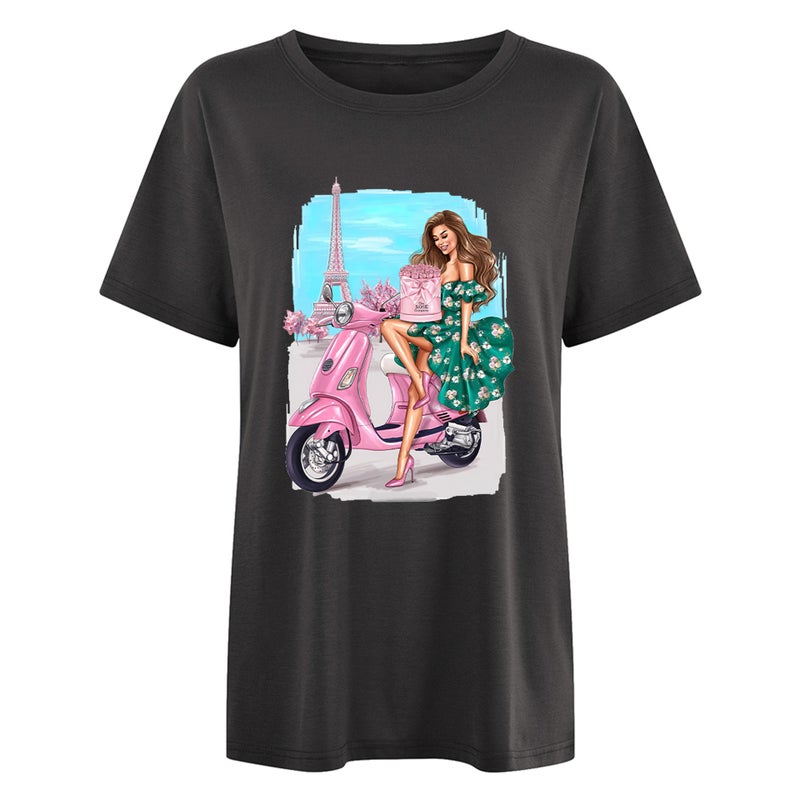 2022 New Shirt Shoulder Figure Landscape Printed T-Shirt Loose Pattern Women'S T-Shirt - Image 1