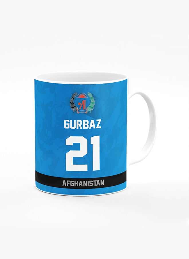 Stylizedd Designer Printed Coffee Mug with Heavy Duty Handle 11oz Ceramic Personalised Gift Mugs Cup - Cricket Player - Rahmanullah Gurbaz, Jersey Number - 21 (With Logo) - Image 1