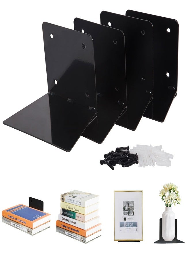 STORAGE MANIAC Floating Book Shelves for Wall Mounted Invisible Floating Bookshelves Heavy-Duty Steel Hidden Bookshelf Hanging Bookshelves for Bedroom Living Room Office, Black 4-Pack Large - Image 1