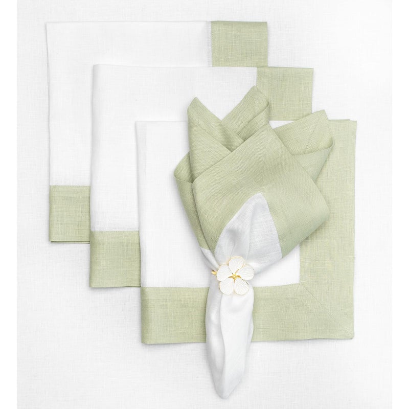 Solino Home Solino Home Linen Dinner Napkins 20 x 20 Inch - 100% Pure Linen Sage Green and White Cloth Napkins Set of 4 for Spring  Easter - Contempo  Handcrafted and Machine Washable  - Image 1