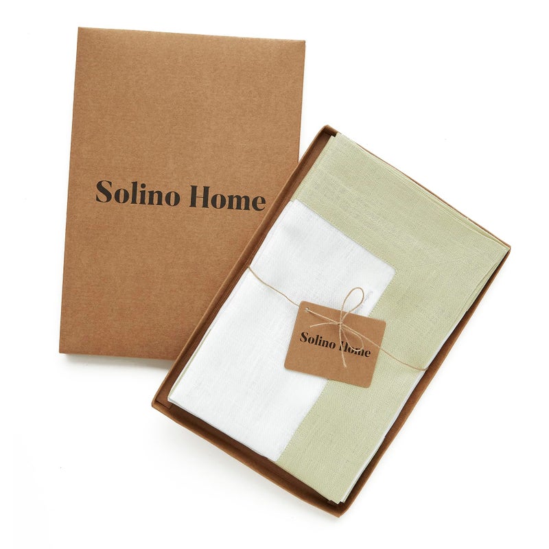 Solino Home Solino Home Linen Dinner Napkins 20 x 20 Inch - 100% Pure Linen Sage Green and White Cloth Napkins Set of 4 for Spring  Easter - Contempo  Handcrafted and Machine Washable  - Image 5