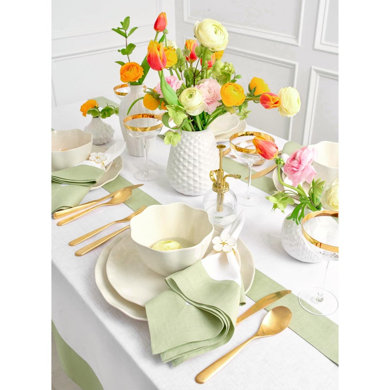 Solino Home Solino Home Linen Dinner Napkins 20 x 20 Inch - 100% Pure Linen Sage Green and White Cloth Napkins Set of 4 for Spring  Easter - Contempo  Handcrafted and Machine Washable  - Image 3